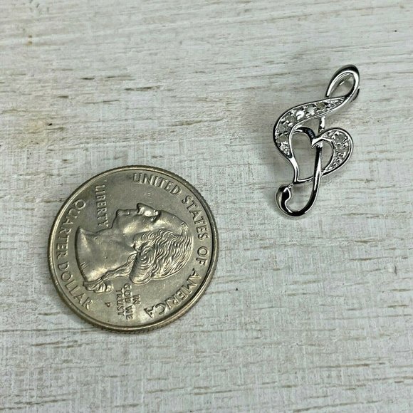 Vintage 925 Sterling Silver Rhinestone Treble Clef Design Pendant Marked MO - Picture 5 of 6